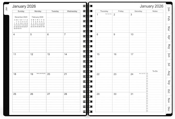 Tiankool Planner 2026-2027 - Jan 2026-Jun 2027 Weekly Monthly Planner with 18 Monthly Tabs, Elastic Closure, Inner Pocket, Round Corner,5.8" x 8.25"- Black