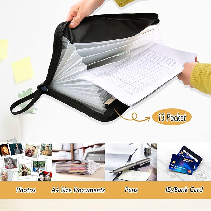 Expanding File Folder -13 Pocket Accordion File Folders with Sticky Labels, A4 Letter Size Paper Document Organizer with Zipper Closure for Office School Boys Girls,Colorful Dog Paw