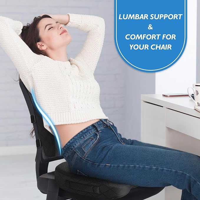 TushGuard Office Chair Cushions with Handles, Back&Seat Cushion, Sciatica & Back Coccyx Tailbone Discomfort Easing Chair Pad, Memory Foam Lumbar Support Pillow for Gaming, Desk, Car (Black, X-Large)