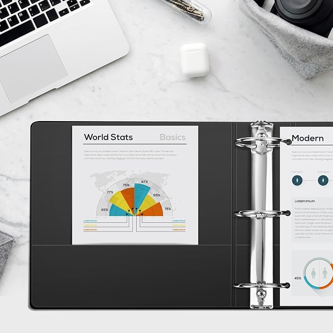 Comix Sturdy 3 inch Round Ring View Binder, Basic 3 Ring Binder 600-Sheet Capacity, Fit 8.5" x 11" Paper, 6 Pack (Black)