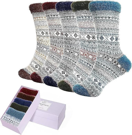 ICEIVY 5 Pair Fuzzy Cozy Socks for Women - Warm Comfy Soft Casual Home Sleep Winter Wool Socks - Gifts for Women