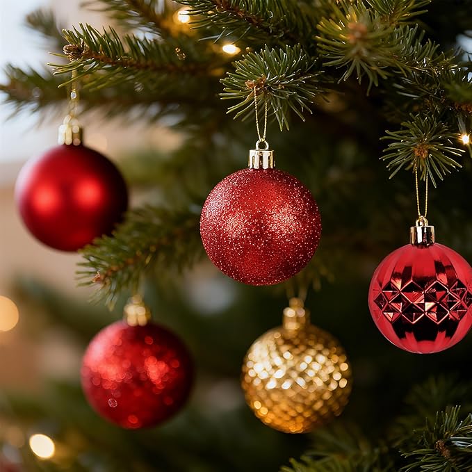Christmas Tree Decorations Ornament Set, 60ct 2.36 Inches Red and Gold Shatterproof Christmas Ball Ornaments, Hanging Ball for Xmas Holiday Wedding Party Decor