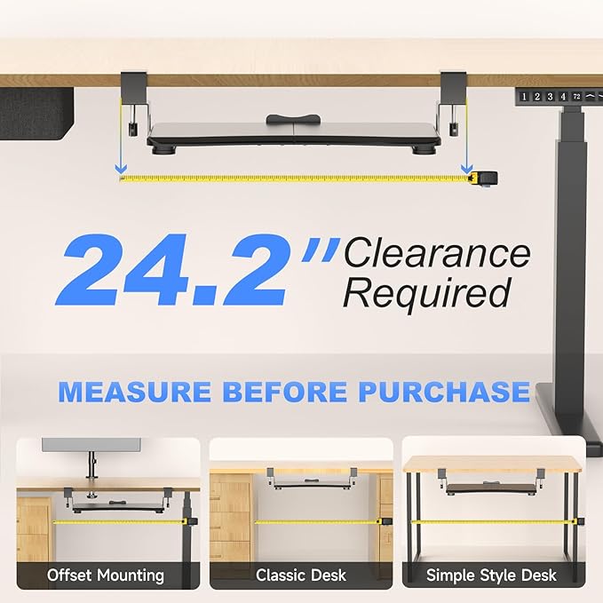 suptek Small Keyboard Tray Under Desk Pull Out with C Clamp Mount, Computer Keyboard & Mouse Tray, 20 (24.2 Including Clamps) x 11.8 inch Slide-Out Platform Computer Drawer for Typing, Black, DSF1S