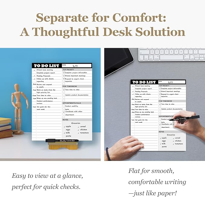 Dry Erase Desk Planning Board - Reusable Desktop Daily Planning Board, Work to-do List - 11"x8.5" Tabletop Dry Erase Board with Stand - Marker Included