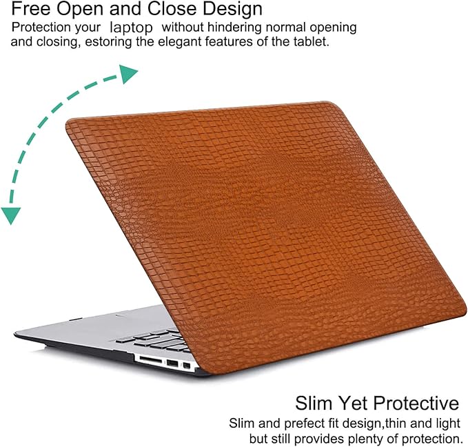 DTangLsm Compatible for MacBook Air 13 inch Case 2021 2020-2018 A2337 M1 A2179 A1932, Crocodile Skin Alligator PU Leather Hard Shell Snake Skin Cover for MacBook Air 2020 Case & Keyboard Cover, Brown