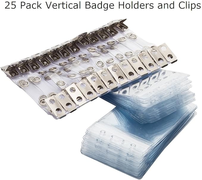 Vertical ID Badge Holder with Clip and Straps Heavy Duty Waterproof Ziplock Clear Plastic Name Tag Holder PVC ID Card Holders by ZHEGUI (25 Pack, Vertical 3.5X2.3)