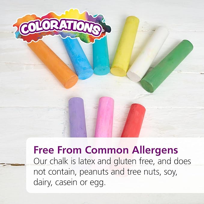 Colorations sidewalk chalk classroom pack, Assorted Set, Outdoor Play, Screen-free, Creativity, Drawing, Hopscotch, Easy to Grip, Colors & Patterns