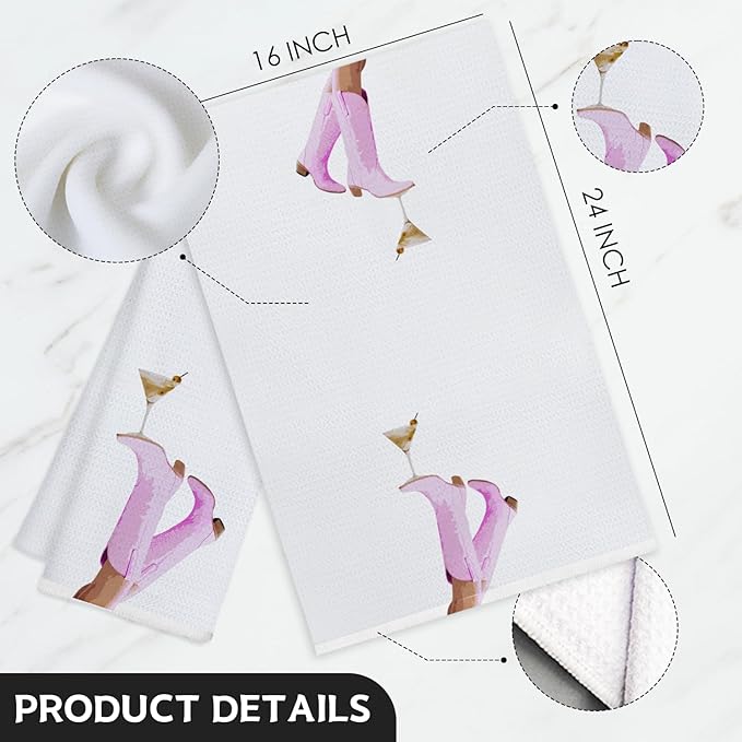 Pink Western Kitchen Towels, Dirty Martini Gifts Hand Towels, Pink Cowgirl Boots Decorative Dish Tea for Kitchen, Bar Towels for Bartender, Bar Cart Decor, 16x24 Inch