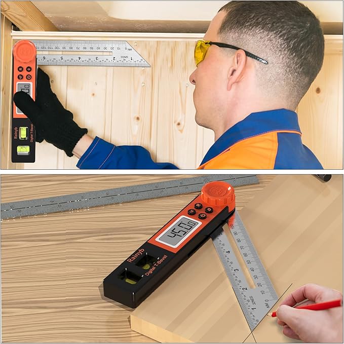 Digital Angle Finder Protractor 0-360 Degree T-Bevel Gauge & Protractor with Horizontal Vertical Bubble & Full LCD Display for Woodworking, Metalworking, Construction