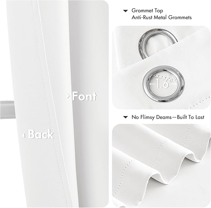 MIULEE Pure White Room Darkening Curtains - Grommet Top Bedroom Window Treatment Curtains Thermal Insulated Drapes for Living Room Kitchen Light Blocking Drapery, 40 x 45 Inches Long, 2 Panels