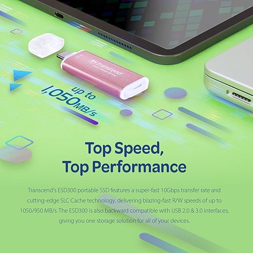 Transcend 1TB External SSD, USB 3.2 Gen2, Up to 1,050MB/s, Portable SSD with Type C, for Steam Deck, ROG Ally, MSI Claw, Windows & Mac, iPhone, iPad, Android, PS5, Xbox, Smart TV, Pink