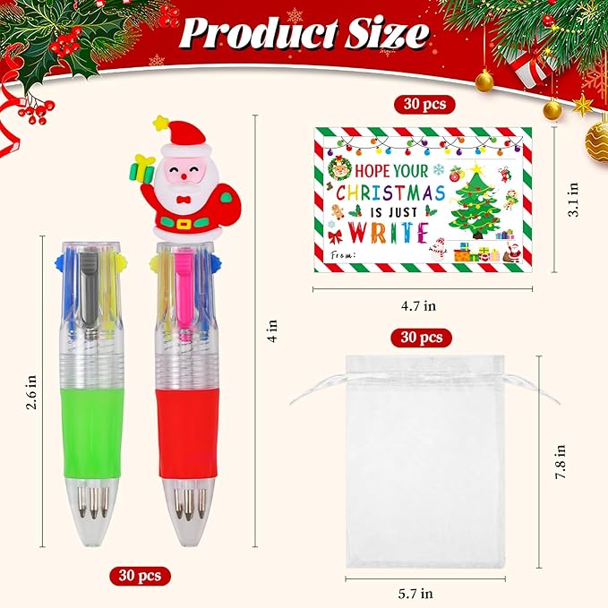 CZWZ 30 Set Cute Multicolor Pens in One 4-in-1 Fun Pens Bulk with 30 Gift Cards for Kindergarten Party Christmas Student Gift Bulk Office School Exchange Gifts