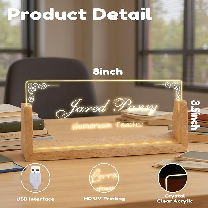 Custom Desk Name Plate,Light Up Acrylic Office Sign, Personalized Gift for Boss Coworker Teacher, Employee Appreciation Award, Home Office Decor