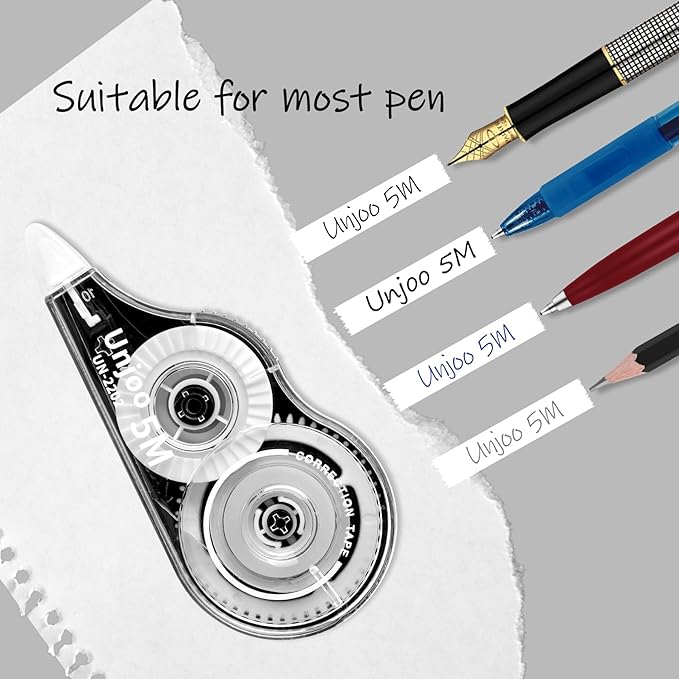 White Correction Tape Dispenser, Fast Clean and Easy to Use Tear-Resistant Tape, For school Supplies, Office (12pack, 5M/196" x 0.2", White)