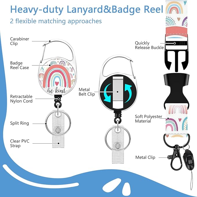 Be Kind Badge Holder Reel Lanyard,ID Card Badge Holder Retractable Name Tag Clips for Doctor Nurse Teacher Office Student Office Gift