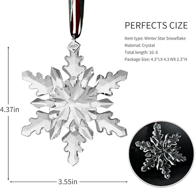 2025 Annual Edition Ornament,Christmas Ornaments,Christmas Tree Ornaments Crystal Sun Catcher Home Hanging Decor(2025-Clear)