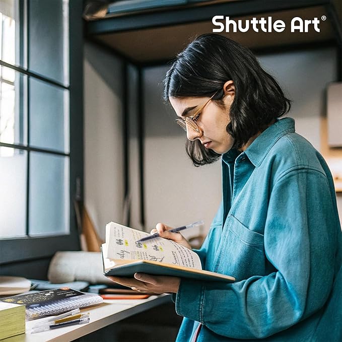 Shuttle Art Colored Pens, 22 Black White Gray & Metallic Tone Colors Cute Journal Pens 0.6mm Fine Point Colored Gel Pens for Black Paper Writing Drawing Journaling Note Taking School Office Home