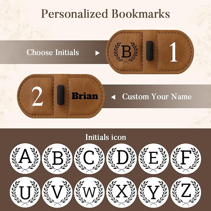 Personalized Bygone Mark Bookmark with Pen Holder,Engraving Leather Magnetic Bookmarks Vintage 26 Letters Name Initials Text Book Marker Clips Gifts for Reading Book Lovers Women (Red, V)