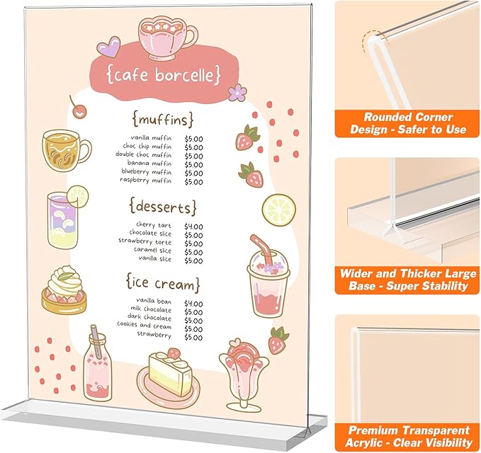 6 Pack Acrylic Sign Holder 8.5 x 11 Inches, Clear Menu Holder Stand, Vertical Flyer Display Stand, Table Paper Holder, Desk Brochure Holder, Plastic Sign Display Stand for Restaurants, Office, Store