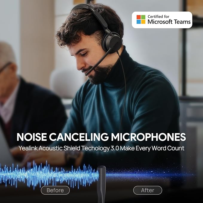 Yealink UH42 USB-A Mono Headset with Mic for PC Computer, Wired Headphones Teams Certified, Noise Cancelling Microphone, in-Line Controls, All Day Comfort