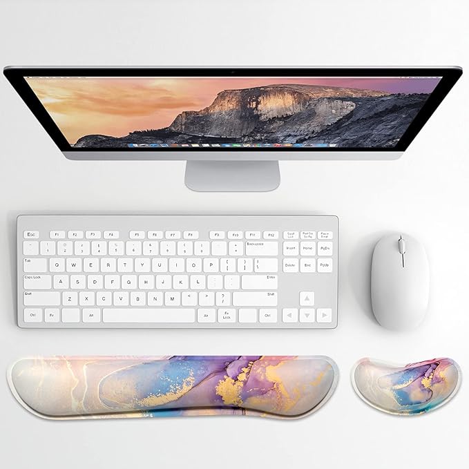 Dapesuom Enlarge Keyboard Wrist Rest, Memory Foam Wrist Cushion for Desk Mats Support, Pain Relief Keyboard Mouse Pad Rests Set with Non-Slip Base for Gaming Laptop Office Computer, Abstract Marble