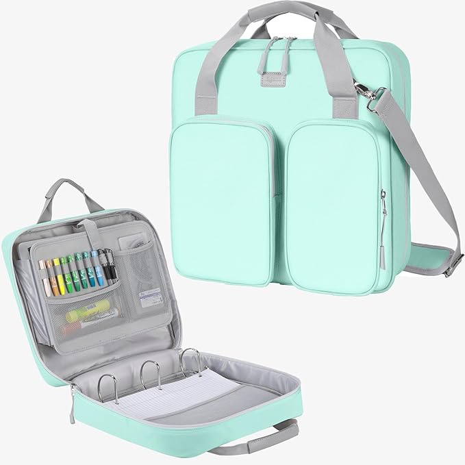 4 Inch 3 Ring Zipper Binder with Shoulder Strap & Handle & Multi-Pocket - 4" Binder with Zipper for School, Compatible with 13-Inch MacBook/Tablet -Patent Design Light Blue