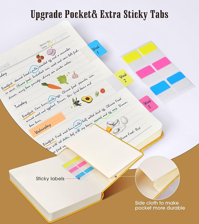 Lined Journal Notebook, 365 Pages B5 Journals for Writing College Ruled Notebook, Hardcover Leather Journal for Women Men, Daily Notebook for Work, Note Taking,100Gsm Thick Paper(7.6'' X 10'' Yellow)