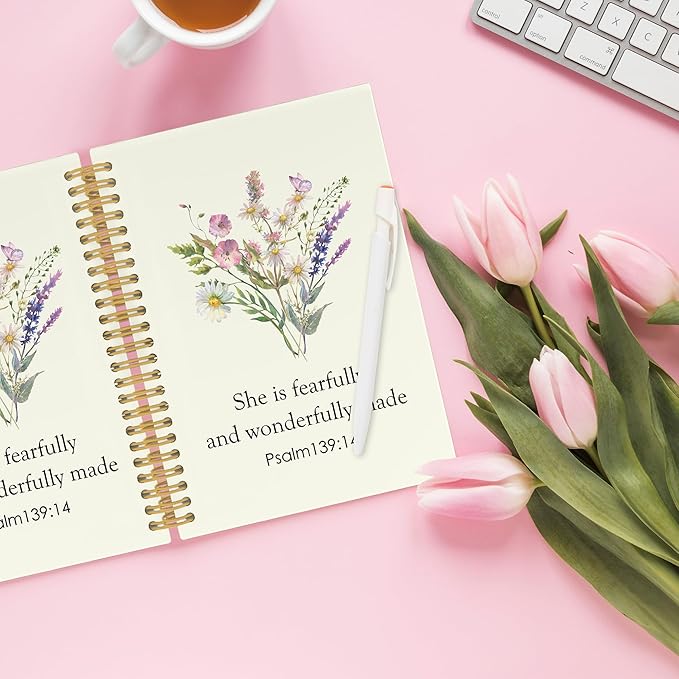 Bible Christian Wildflower Spiral Notebook, Inspirational Religious Journaling Notebooks for Work Office School, Floral Plant Prayer Hardcover Journals Gifts for Women, 160 Pages 5.5 x 8.3 Inch