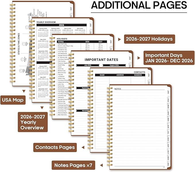 2026 Planner 8.5" x 11", Weekly and Monthly Calendar Planner Book, January 2026 - December 2026, Hardcover Spiral Planner with Monthly Tabs, Notes Pages, Perfect for Women & Men, A4 - Brown