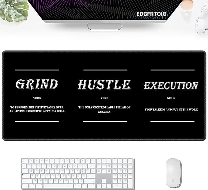 Gaming Mouse Pad, Inspirational Black Big Desk Pad for Keyboard and Mouse, 35.5" X 15.75" in Computer Keyboard Mouse Mat 3mm Thick XXL Rubber Mousepad for Laptop Gamer, Motivational Quotes
