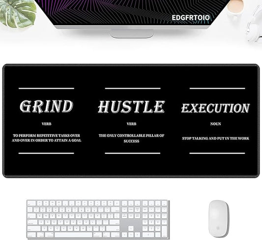 Gaming Mouse Pad, Inspirational Black Big Desk Pad for Keyboard and Mouse, 35.5" X 15.75" in Computer Keyboard Mouse Mat 3mm Thick XXL Rubber Mousepad for Laptop Gamer, Motivational Quotes