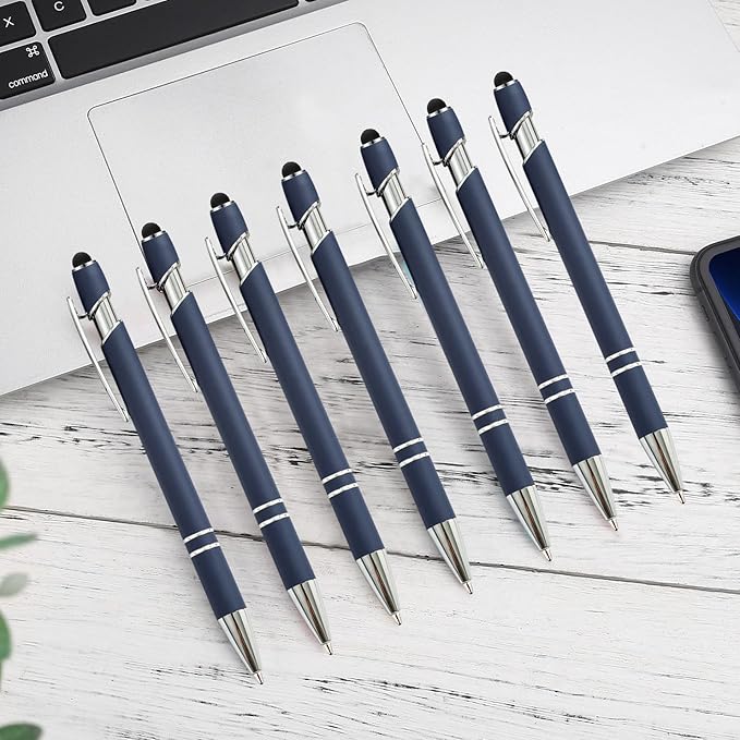 PASISIBICK 12 Pieces Blue Ballpoint Pen with Stylus Tip, 2 in 1 Stylus Stylish Pen, Premium Metal Stylus Pen for Touch Screens, Black Ink, 1.0 mm Medium Point.(12 PCS Blue)