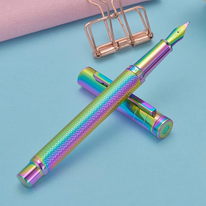 Asvine Hongdian Forest Fountain Pen Fine Nib Rainbow Color with Converter and Metal Pen Box Set