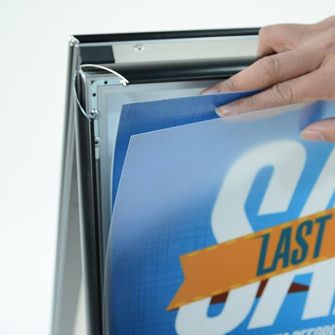 T-SIGN Sidewalk Sign for Indoor & Outdoor Sign - Open Aluminum A Frame Sign Poster Board 24x36 Inches, White Dry Erase Surface - Heavy Duty Double Sided Sandwich Board, Street Advertising Sign Board