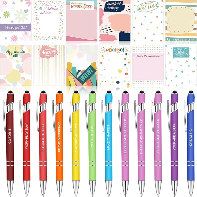Geyee 24 Pcs Stylish Sticky Notes with Funny Pens Fun Notepads for Adults Coworkers Nurse 3 x 4 Inch to Do List Notepads with Sayings Pen for Lab Week Gifts Teacher Office Supplies