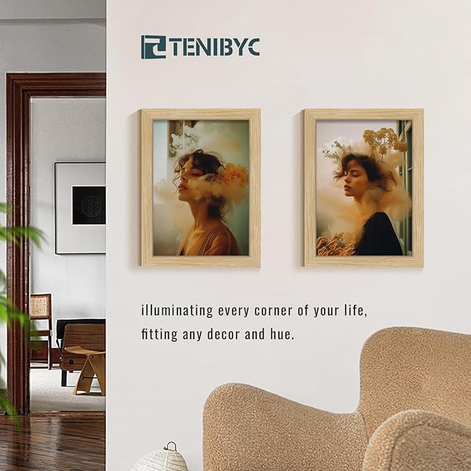 9x12 Frame Set of 3 - Natural Oak, 9 x 12 Wood Picture Frame, HD Tempered Glass, Table or Wall Display