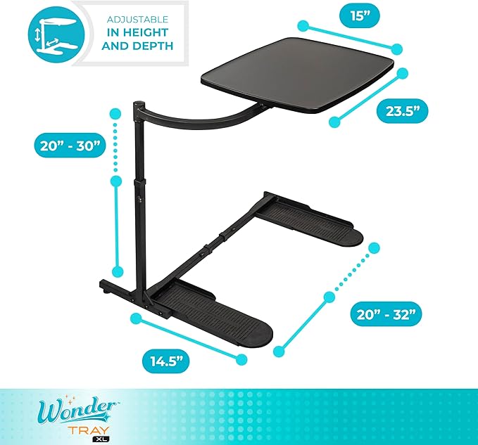 Stander Wonder Tray, Adjustable Swivel Table, Extra-Large Computer Stand, Couch Desk & Gaming Bench, TV-Trays for Eating on Couches, Chairs, Recliners with Laptop Wedges and Cup Holder, XL, Black