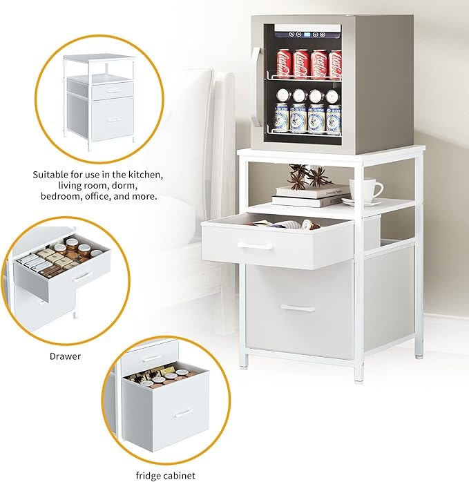 Mini Fridge Stand with 3 Storage, Mini Fridge Cabinet, Beverage Fridge Table, Heavy Duty 18.11" L* 18.11" W Tabletop, for Dorm, Apartment,Office, Bedroom Black HB03BXW