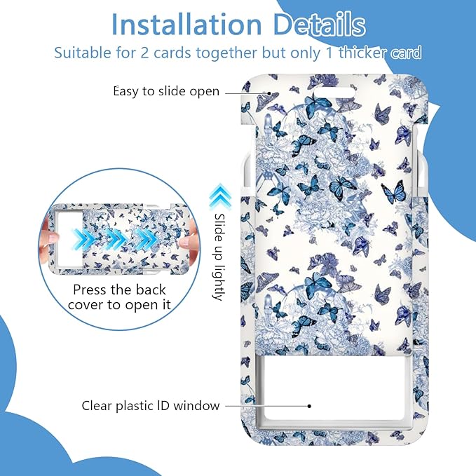 Butterfly Lanyards with Id Holder, Cute ID Badge Holder with Retractable Lanyard, ID Holder with Badge Reel Clips, Name Tag ID Card Holder Teacher Women Doctor Office Gift