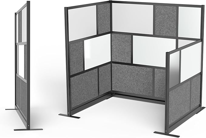 Stand Up Desk Store Expanse Modular Wall | 53'' x 48'' Wall | Expandable Partition Room Divider with Rearrangeable Frosted Acrylic & Sound Absorbent Panels (Black Frame)