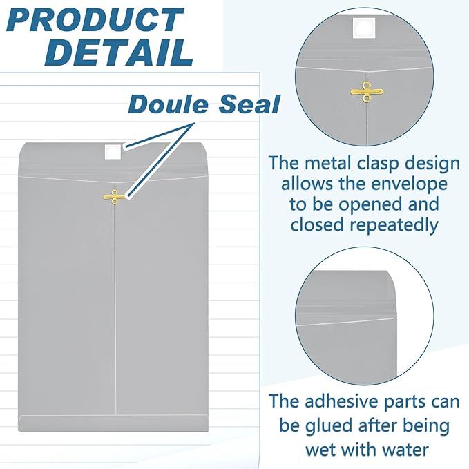 Geyee 100 Pcs Clasp Manilla Envelopes 6 x 9 Inch Gummed Colored Envelopes for Storing or Mailing for Home Office Business Supplies(Gray)