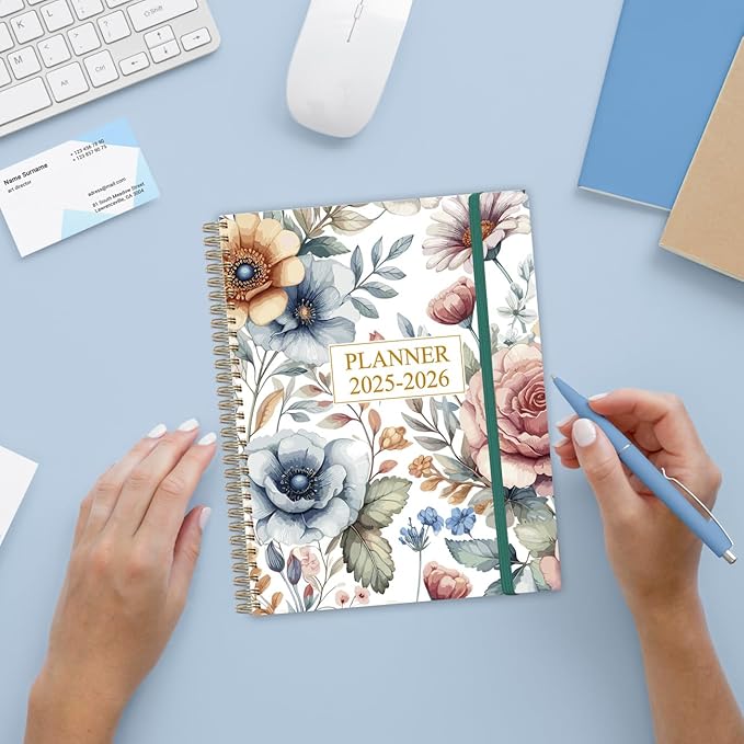 Planner 2025-2026 - Weekly & Monthly Planner from July 2025 to June 2026, Agenda 2025 2026 with Inner Pocket, Elastic Band, 8.5" x 11", Colorful Large Flower