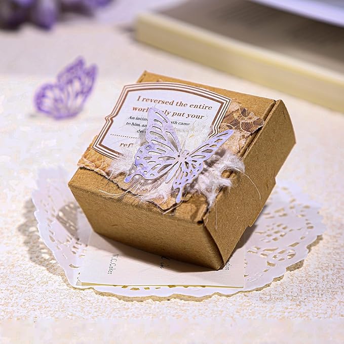 Vintage Hollowed-Out Scrapbook Paper Set, 180PCS Butterfly Floral Leaf Heart Ephemera for Journaling, Scrapbooking, and DIY Crafts