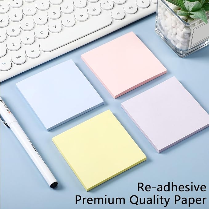 Thenshop 12 Pads Pastel Sticky Notes 3''x3'', Self Stick Notes Pads Pastel Office Supplies, Vintage Aesthetic School Accessories 50 Sheets/pad