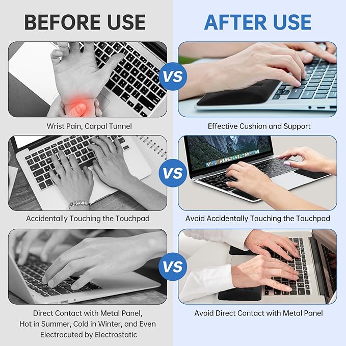 Upgraded Wrist Rest for Laptop, Ergonomic Memory Foam Laptop Wrist Pads for Computer Keyboard, Wrist Support Cushion for Typing (Black)