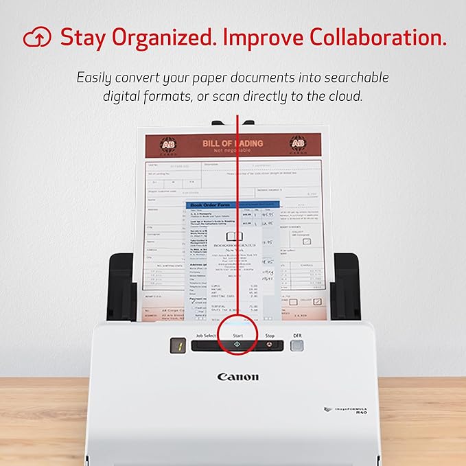 Canon imageFORMULA R40 - Office Document Scanner, Windows and Mac, Duplex Scanning, Easy Setup, Scans a Wide Variety of Documents, Scans to Cloud