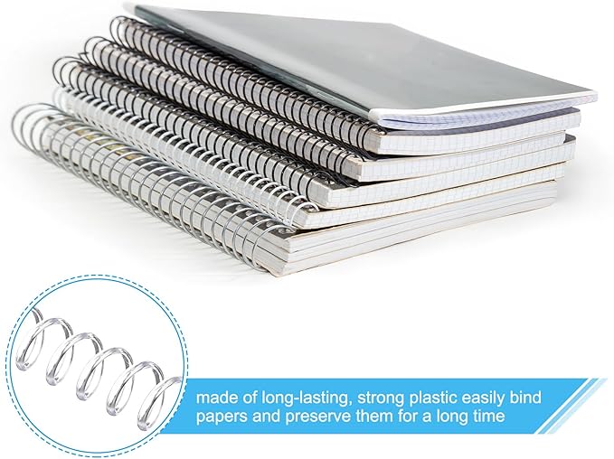 PATIKIL 10mm(3/8") Plastic Spiral Binding Coils, 20 Pcs Binding Spirals 50 Sheet Capacity 4:1 Pitch Binding Spirals for Binding Paper Sheets, Transparent