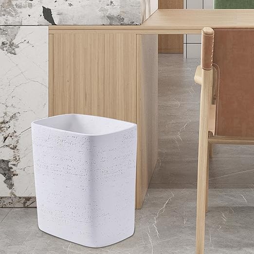 Polytree White Travertine Stone Bathroom Trash Can 1.8 Gallon(7 Liter) Small Kitchen Garbage Can,Living Room Bedroom Trash Can, Decor Wastebasket for Home Office