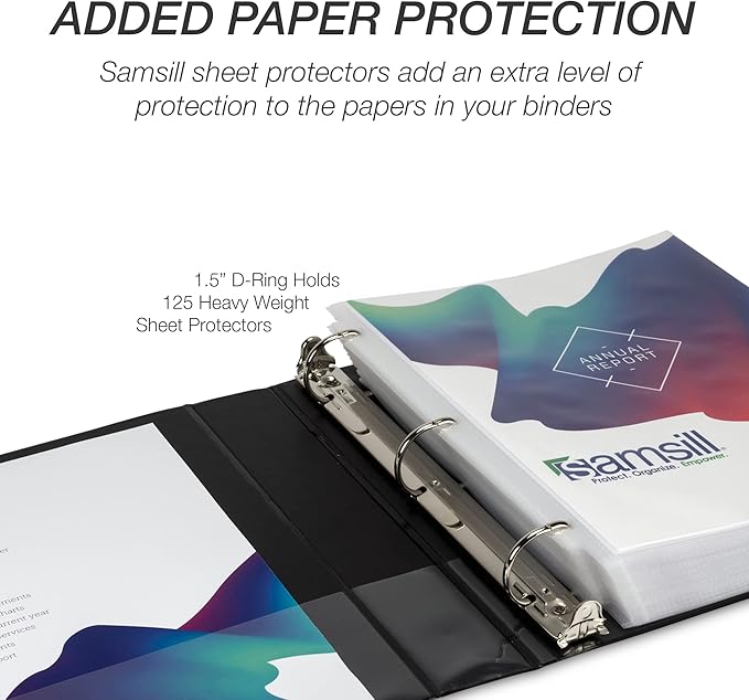 Samsill Durable 1.5 inch 3 Ring Binder, Made in USA, D Ring Binder, FSC 100% Recycled Chipboard, Basis Assortment, 4 Pack