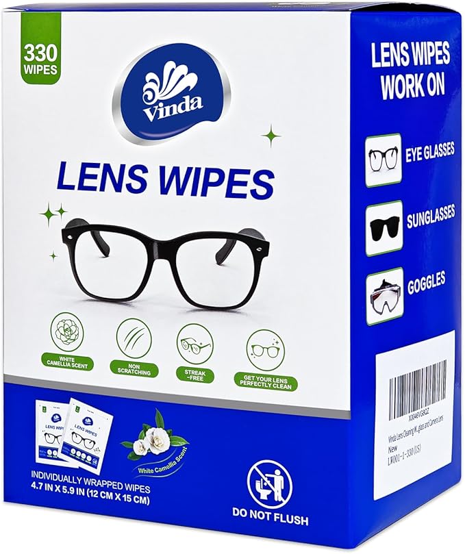 Pre-Moistened Lens Cleaning Wipes – 330 Individually Wrapped, Streak-Free Wipes for Glasses, Screens, Cameras & More – Ammonia-Free, Gentle Optical Cleaner